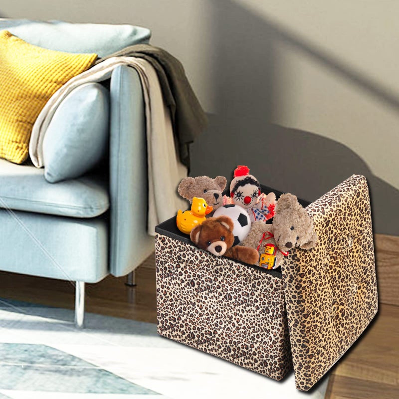 ALASDO Ottoman Storage Ottoman Footrest Stool Foldable Foot Rest Footstool Bench for Living Room 17x13x13inches Leopard Print - Image 3