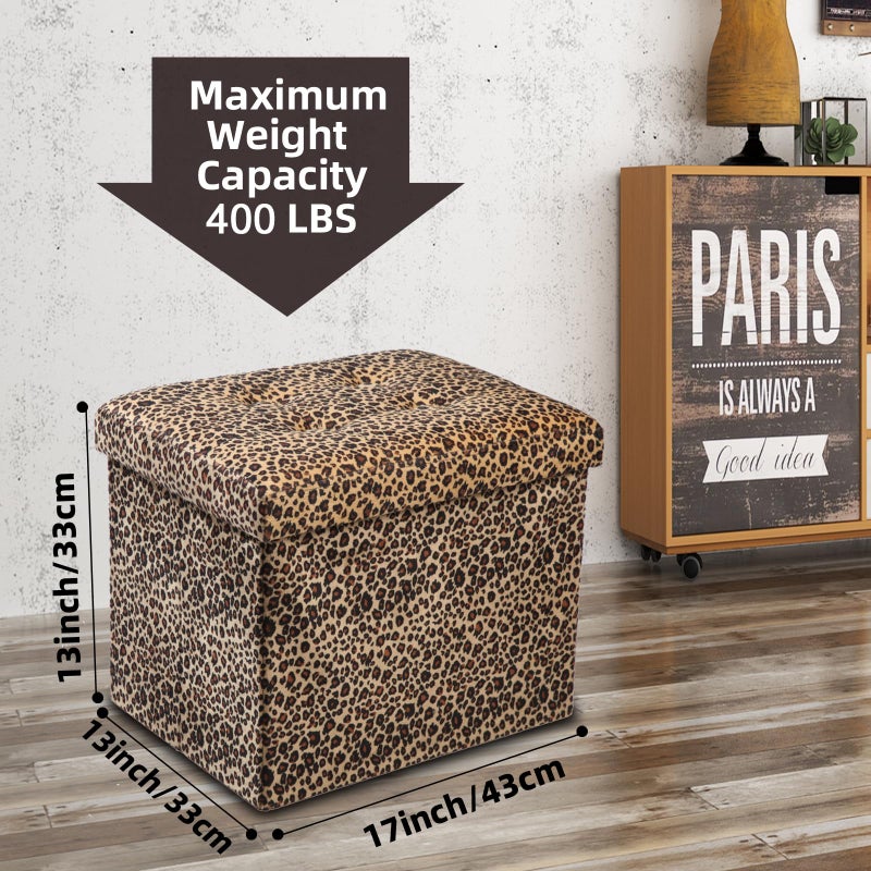 ALASDO Ottoman Storage Ottoman Footrest Stool Foldable Foot Rest Footstool Bench for Living Room 17x13x13inches Leopard Print - Image 2