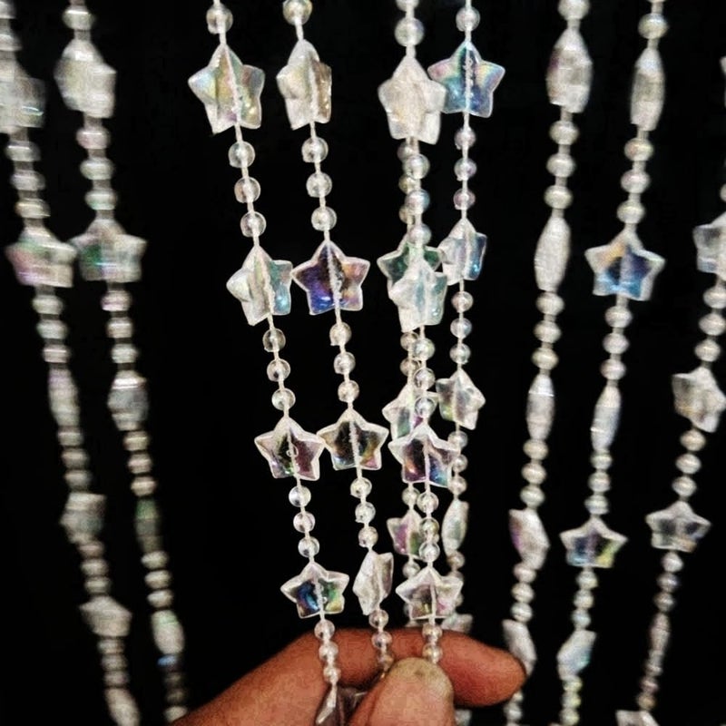 ave split Beaded Curtain Doorways Star Acrylic Hanging Door Beads String Curtains Tassel Room Divider Screen Decor for Doorway Window Living Room Wedding 049Star (Shiny Transparent Stars) - Image 1