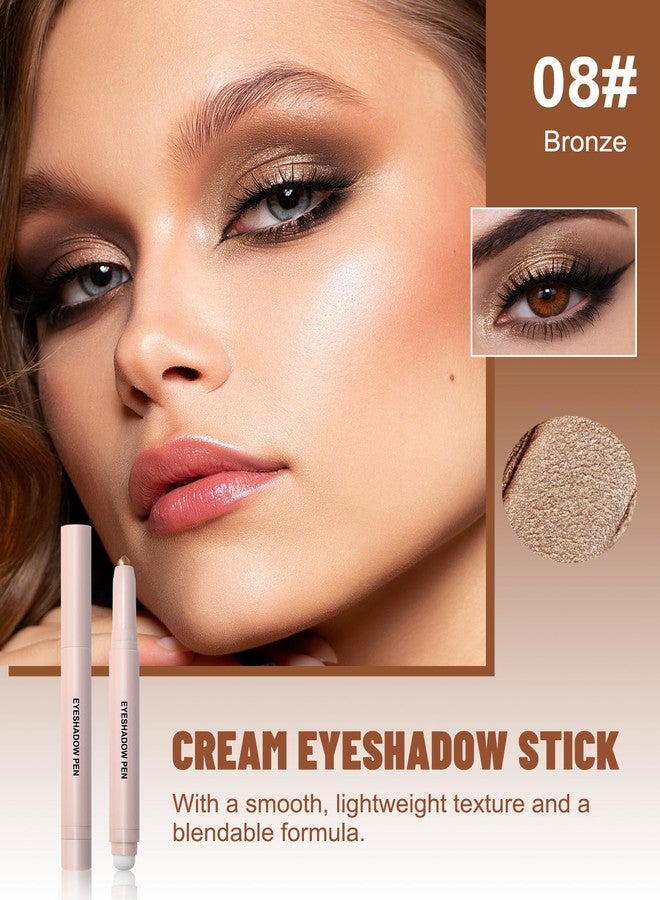 Lestpola Bronze Shimmer Eyeshadow Stick, Cream Eye Shadow Sticks, Waterproof Long Lasting, Easy Blendable Eyeshadow Pencil for Older Women, Eye Highlighter Crayon Makeup with Built-in Smudger & Sharpener-08 - Image 2