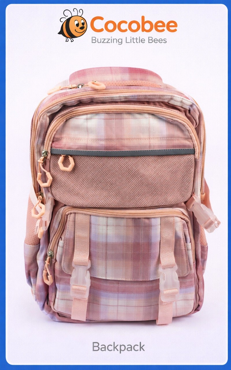 Cocobee Backpack, Adjustable Shoulder Strap, Zipper Closure, Side Bottle Pocket 5 Years+, Pink - 15 Inches - Image 1