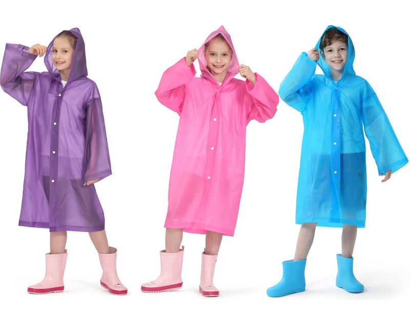 Kids Waterproof Raincoat Reusable EVA Rain Poncho for Boys and Girls Toddler Outdoor Rain Jacket for Hiking Camping Cycling