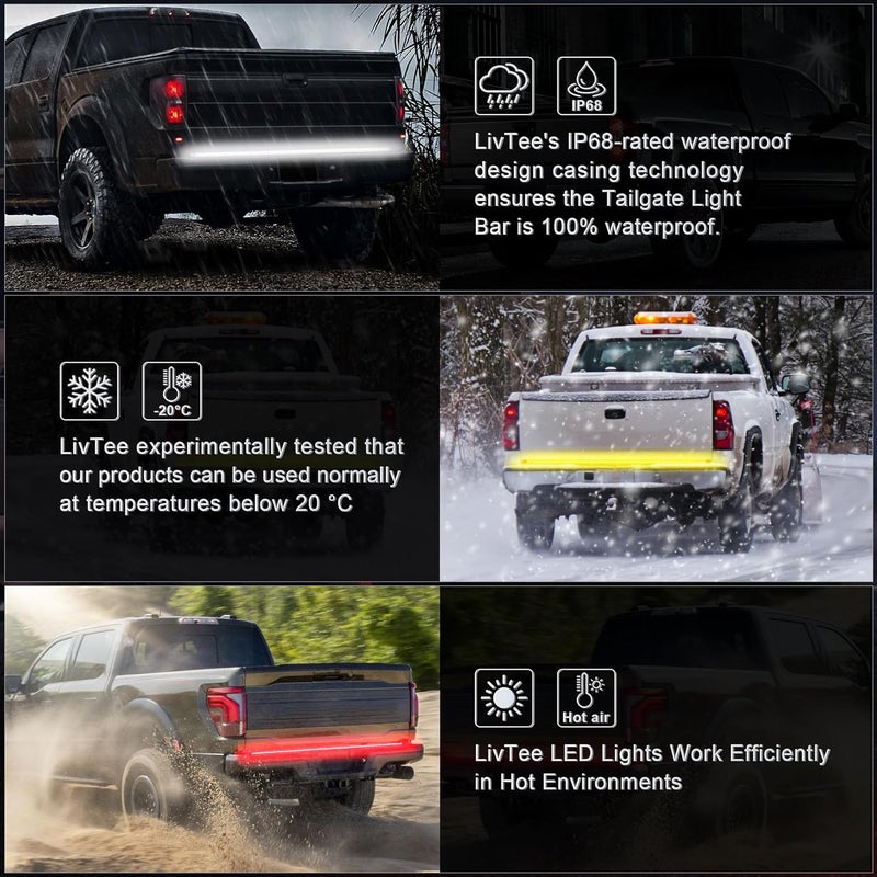 LivTee 60" LED Truck Tailgate Light Bar with Red Running Brake, White Reverse, Amber Turning Signals - Image 5