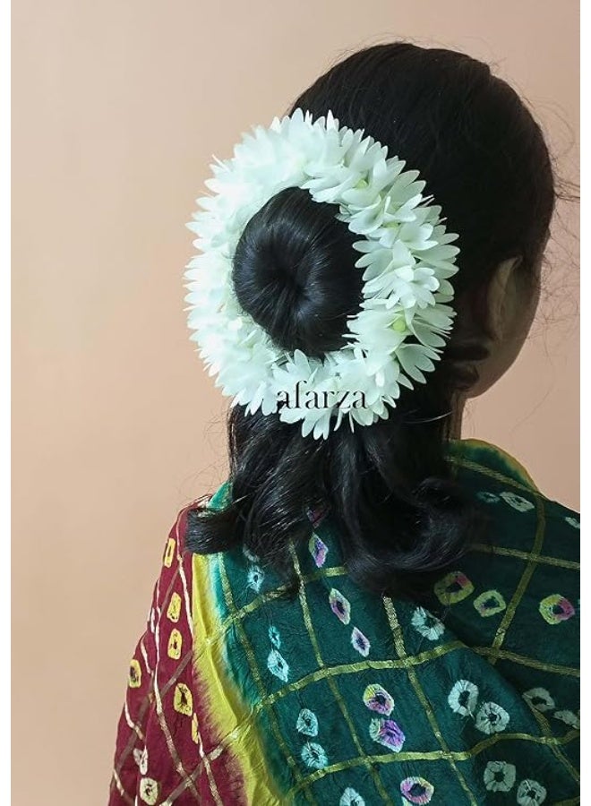 afarza Fabric Artificial gajra for hair bun juda accessories mogra jasmine for women pack of 4 pcs.White - Image 4