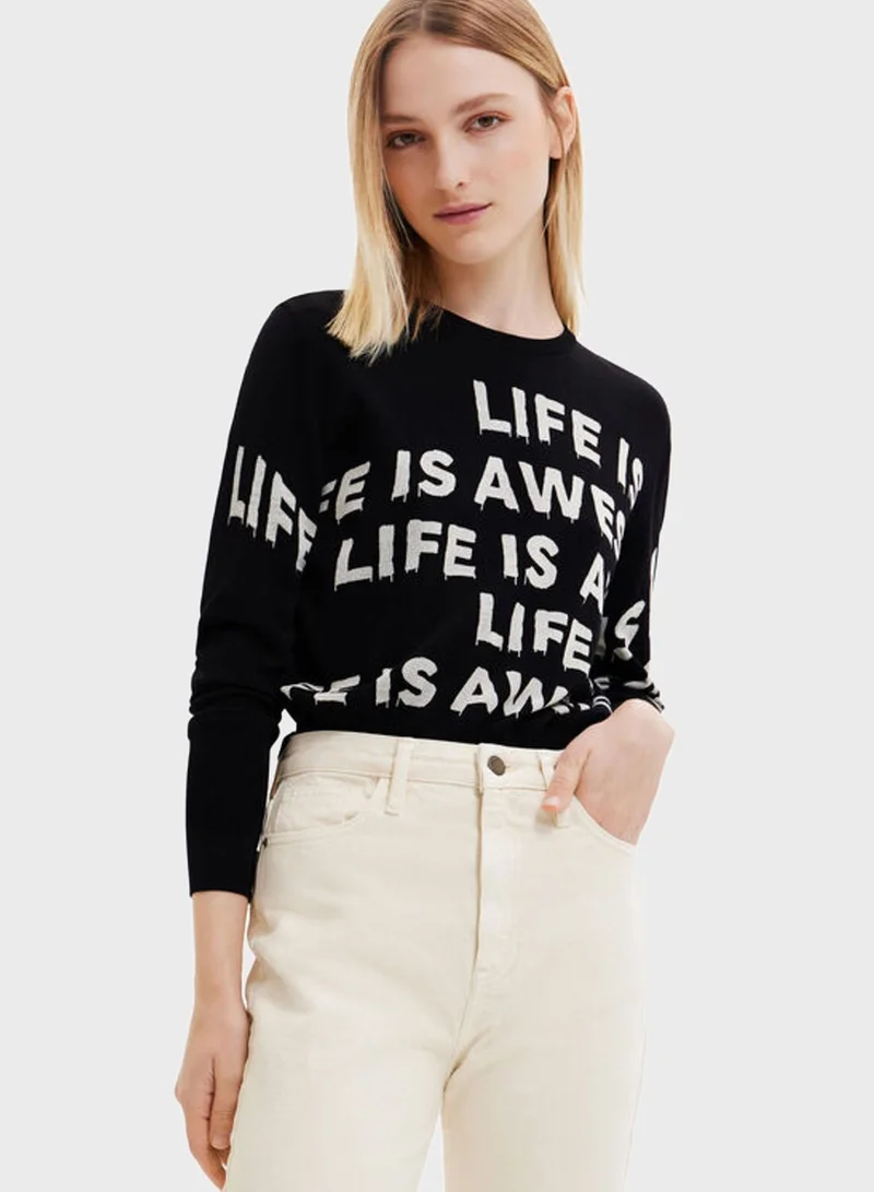 DESIGUAL Slogan Crew Neck Sweatshirt