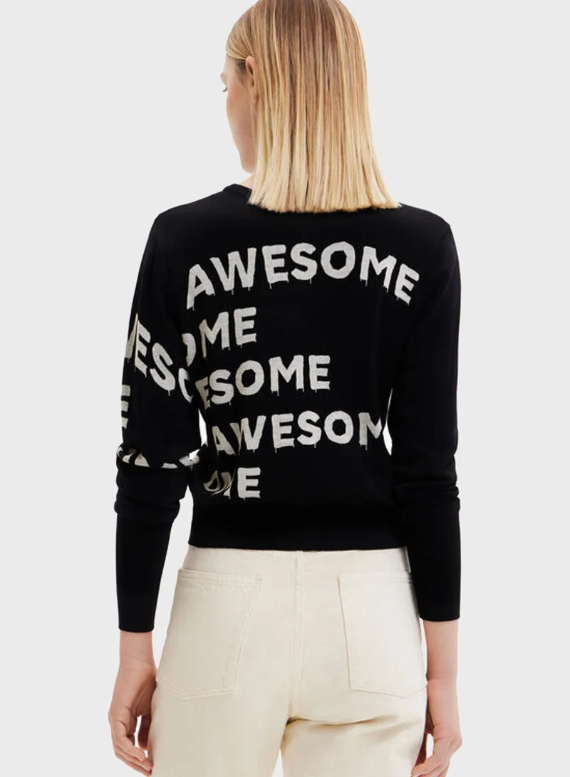 DESIGUAL Slogan Crew Neck Sweatshirt
