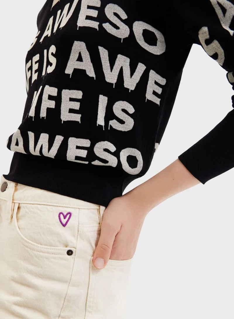 DESIGUAL Slogan Crew Neck Sweatshirt