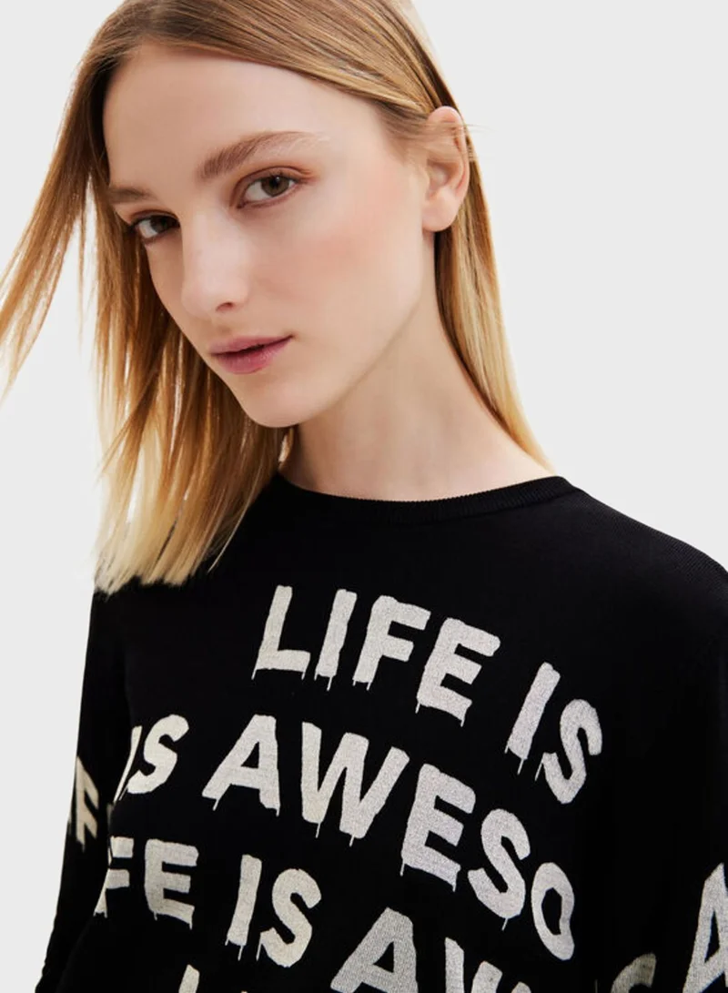 DESIGUAL Slogan Crew Neck Sweatshirt