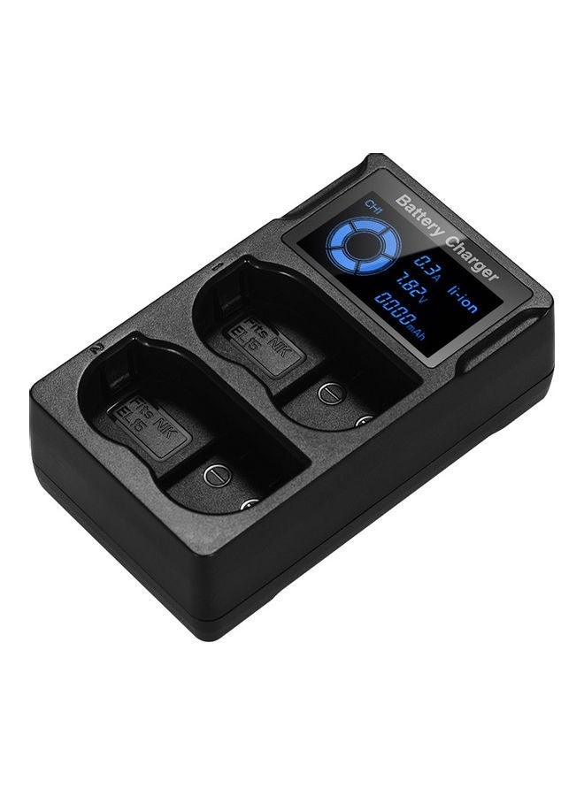 NIBEMINENT Portable Dual Slot USB Camera Battery Charger with LCD Display For Nikon EN-EL15 Batteries D7200/D7500/D500/D600/D750 Black  - Image 3