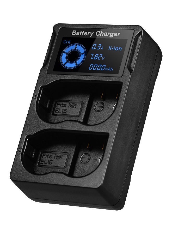 NIBEMINENT Portable Dual Slot USB Camera Battery Charger with LCD Display For Nikon EN-EL15 Batteries D7200/D7500/D500/D600/D750 Black  - Image 4