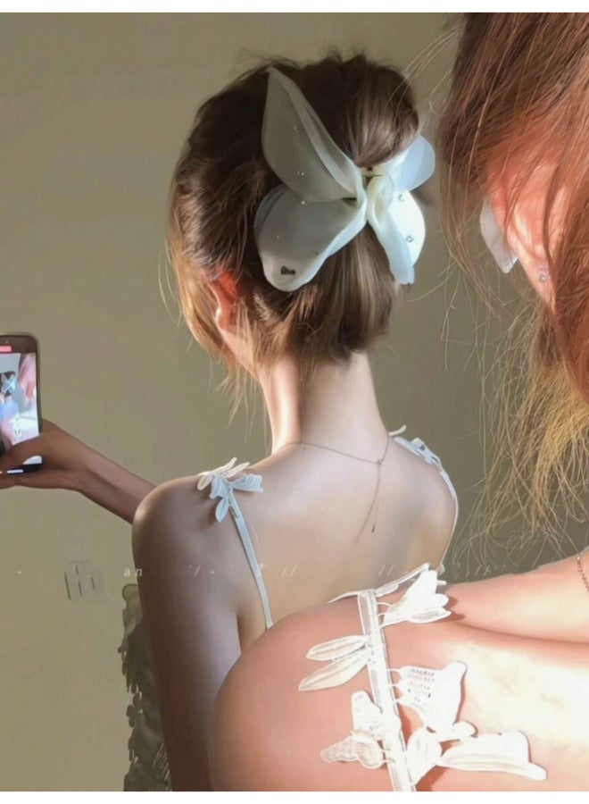 KHAJUL 1PCS Elegant Butterfly Hair Clip, Chiffon Wing Design with Crystals, Nonslip Jaw Clamp for All Hair Types (White) - Image 2