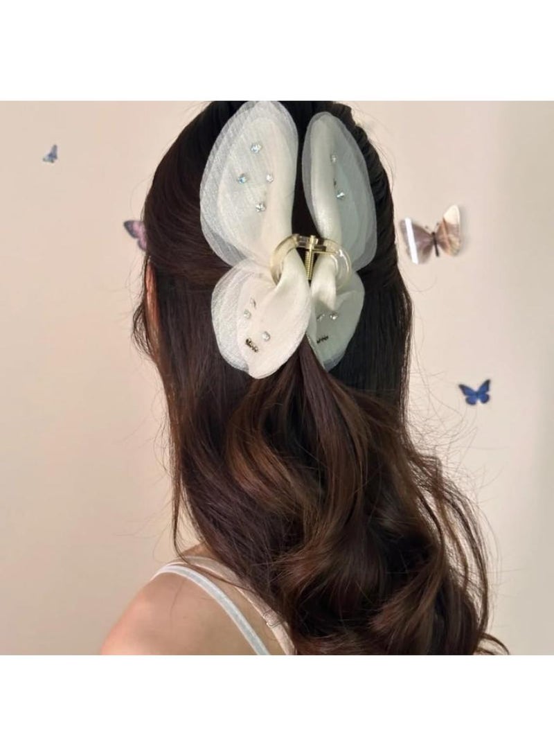 KHAJUL 1PCS Elegant Butterfly Hair Clip, Chiffon Wing Design with Crystals, Nonslip Jaw Clamp for All Hair Types (White) - Image 5