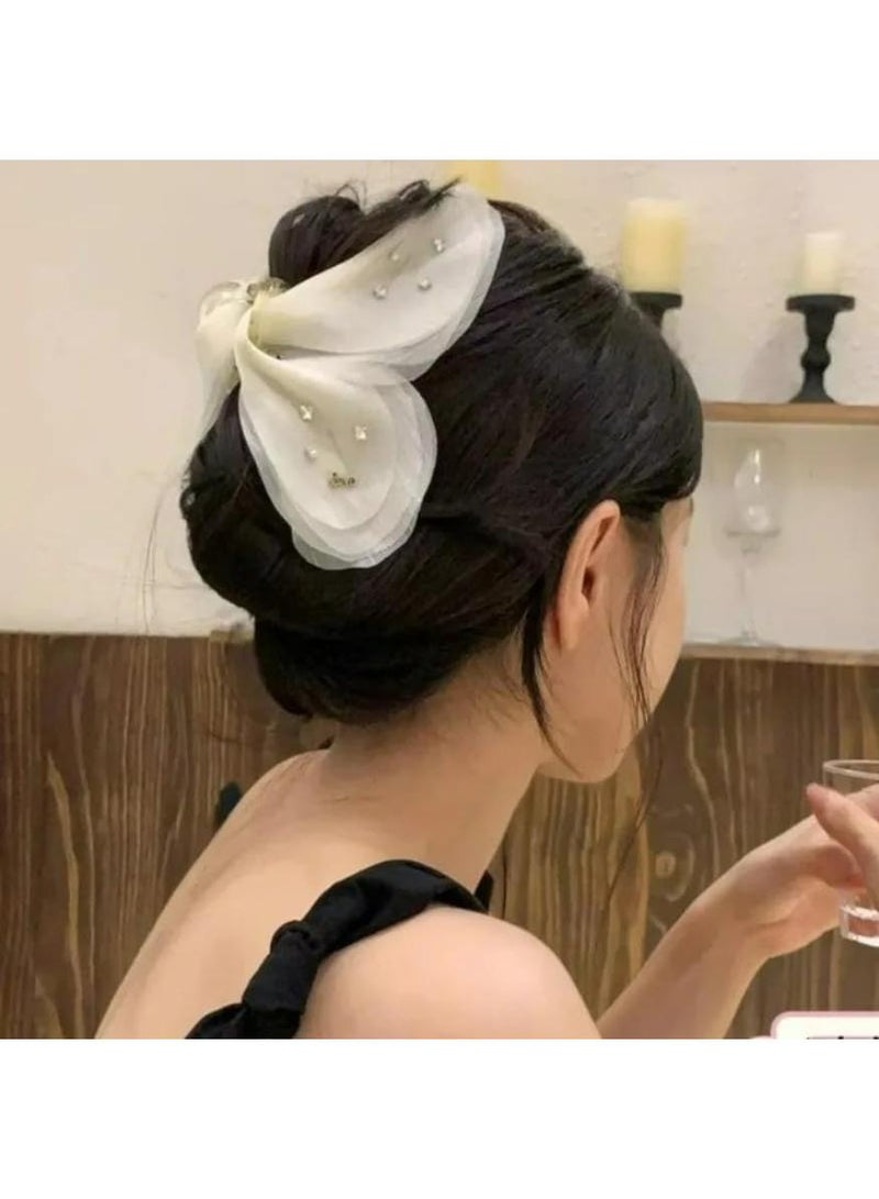 KHAJUL 1PCS Elegant Butterfly Hair Clip, Chiffon Wing Design with Crystals, Nonslip Jaw Clamp for All Hair Types (White) - Image 4