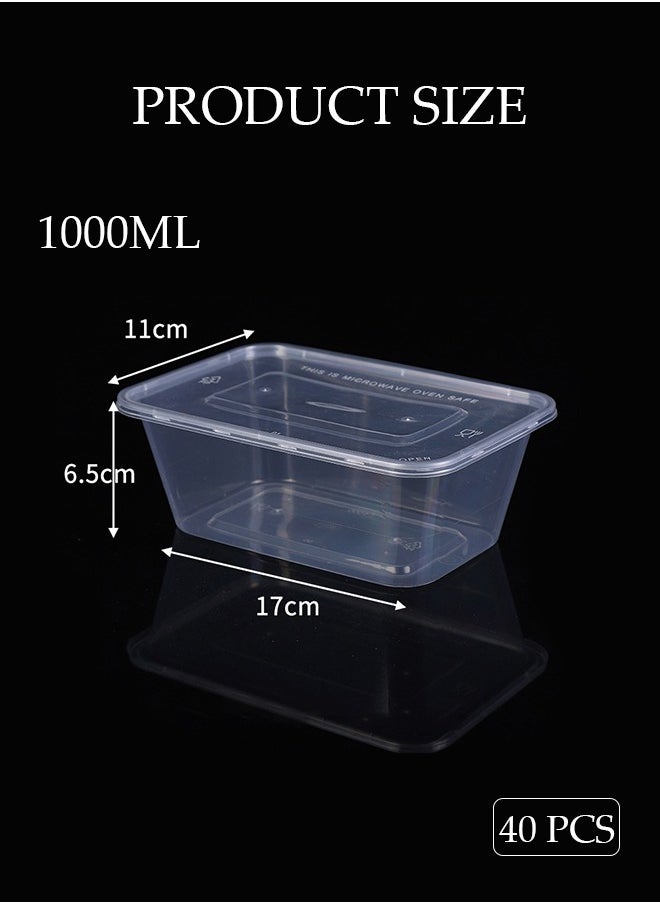 DUNISO 40-Pieces，1000 ml Thickened Meal Prep Containers,Reusable Heatable Food Storage Circular Containers WIth Lids For Packing,Storage,17*11*6.5CM,Clear  - Image 3