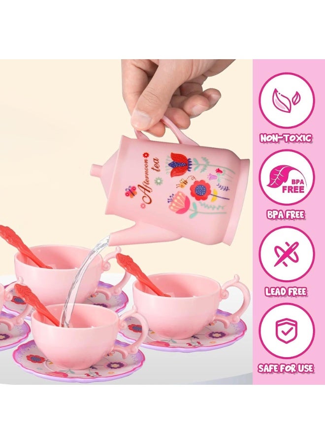 Kids Plastic Tea Party Set for Toddlers & Girls Ages 3-8 – Princess Pretend Play Kitchen Toy with Carrying Case, Teapot, Cups, Saucers, Dessert Toys & Tray | Gift for Little Girls Birthday - Image 4