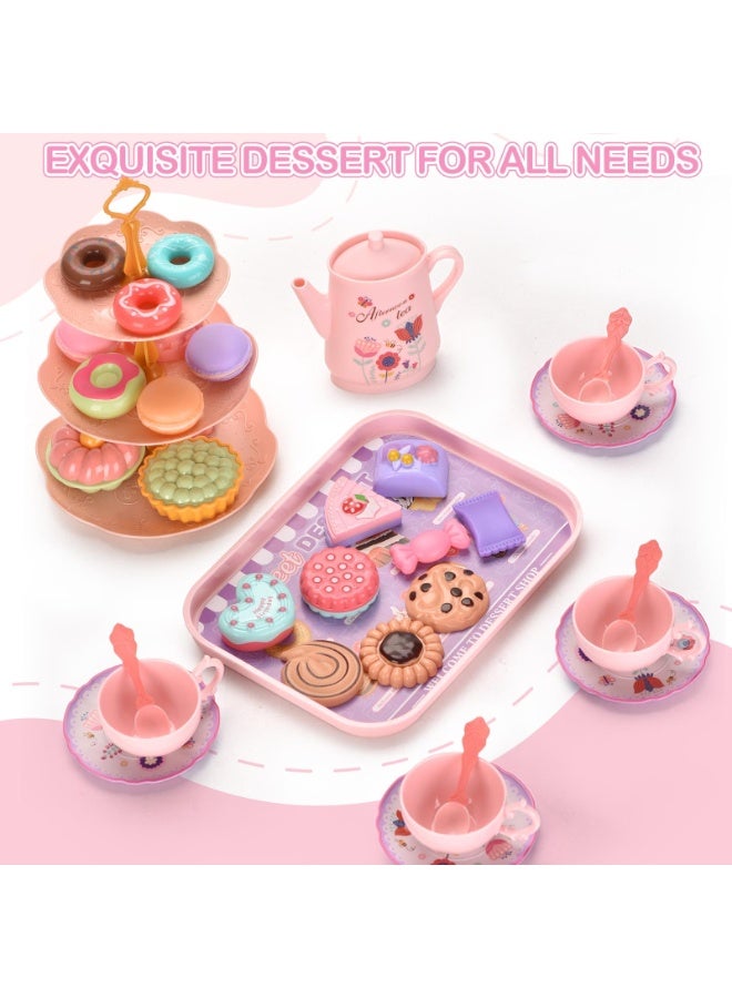 Kids Plastic Tea Party Set for Toddlers & Girls Ages 3-8 – Princess Pretend Play Kitchen Toy with Carrying Case, Teapot, Cups, Saucers, Dessert Toys & Tray | Gift for Little Girls Birthday - Image 5