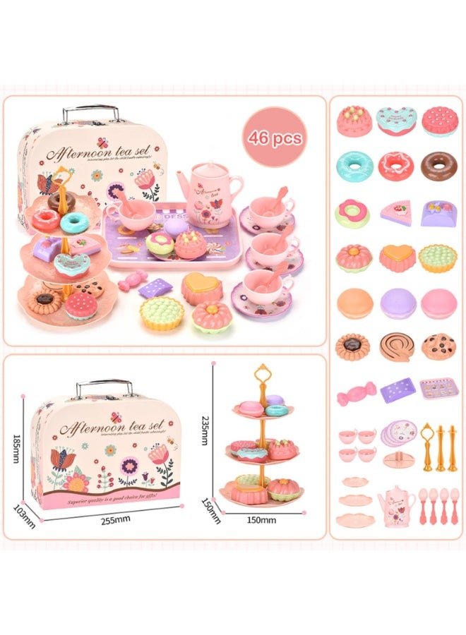 Kids Plastic Tea Party Set for Toddlers & Girls Ages 3-8 – Princess Pretend Play Kitchen Toy with Carrying Case, Teapot, Cups, Saucers, Dessert Toys & Tray | Gift for Little Girls Birthday - Image 2