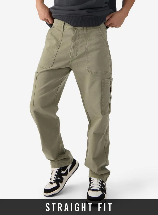 Men Olive Plain Straight Fit Jeans