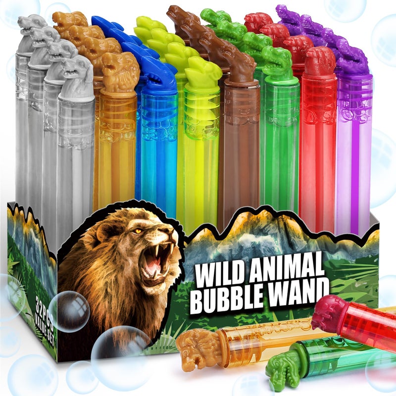 MAPIXO 32 Pack Wild Animal Party Favors for Kids Mini Bubble Wands Bulk Toys Jungle Birthday Decoration Safari Goodie Bag Pinata Stuffer Supplies Zoo Prizes Box Filler LionDog Return Gifts for Toddler - Image 2