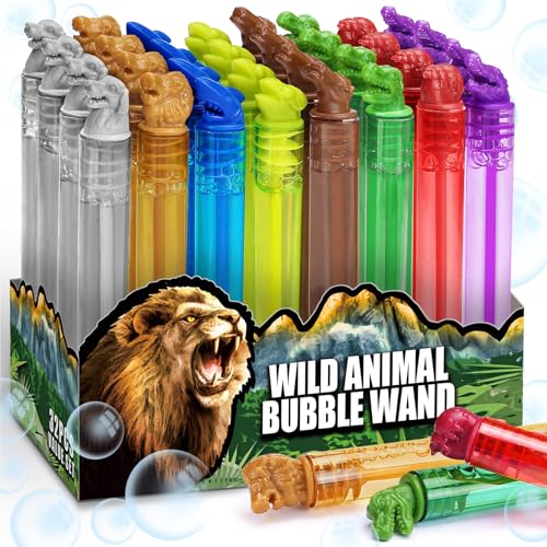 MAPIXO 32 Pack Wild Animal Party Favors for Kids Mini Bubble Wands Bulk Toys Jungle Birthday Decoration Safari Goodie Bag Pinata Stuffer Supplies Zoo Prizes Box Filler LionDog Return Gifts for Toddler - Image 1