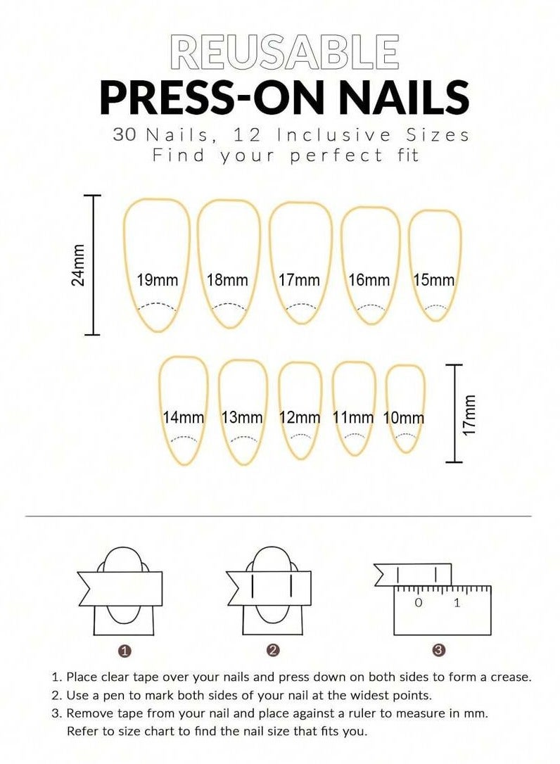 Reusable Almond-Shaped Press-On Nails with Nail File - 30 Pieces - Image 5