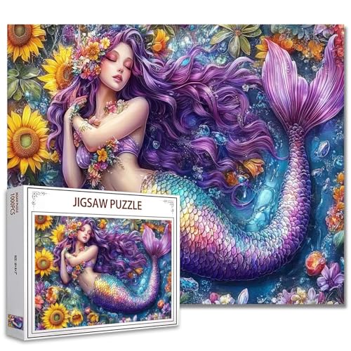 Tucocoo 1000 Piece Jigsaw Puzzles for AdultsBeautiful Purple Mermaid Jigsaw PuzzlesDreamlike Female Mermaid Scenery PuzzleChallenging Family Activity for Game NightsWoman Puzzle Decor - Image 1