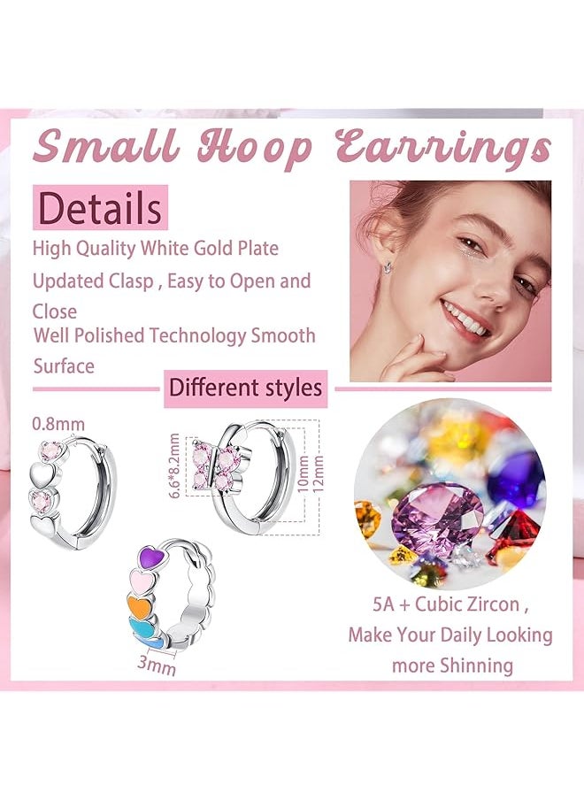 Besteel - 3Pairs Hypoallergenic Hoop Earrings For Women Girls 925 Sterling Silver Post Flowers Heart Butterfly Cubic Zirconia Sleeper Small Huggie Hoop Earrings Set 10Mm - Image 1