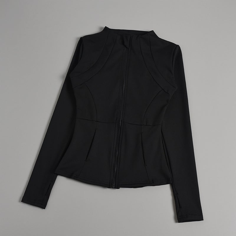 Generic Womens Yoga Jacket Slim Fit Zip-Up Running Top Black  - Image 1