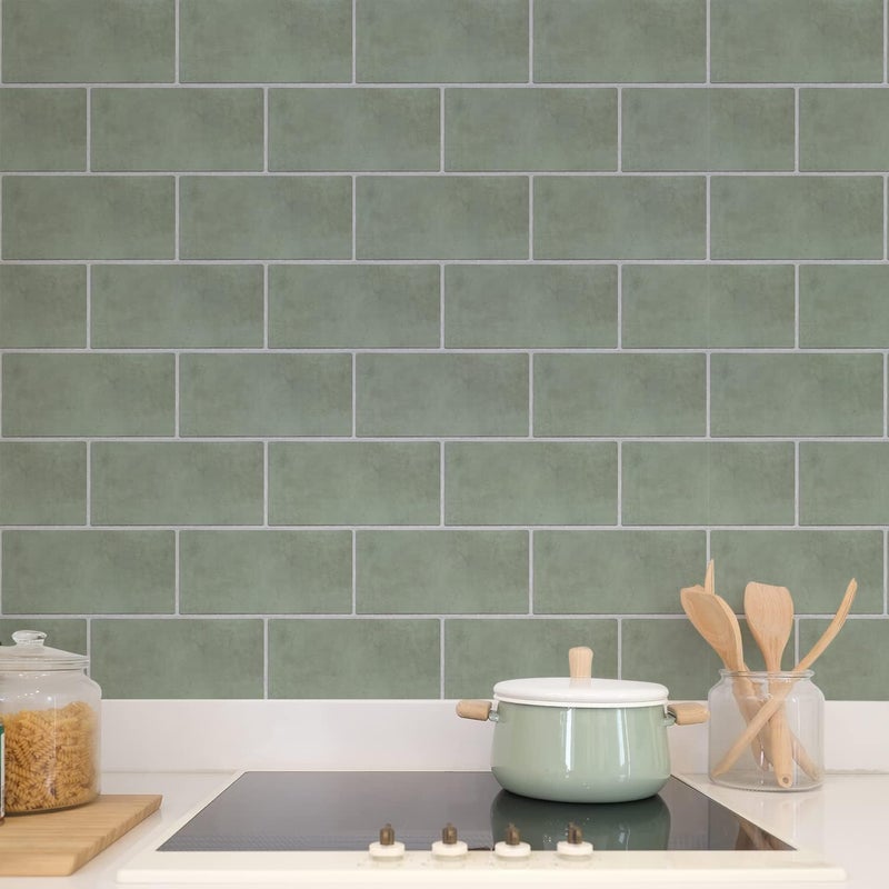 Alwayspon Vinyl Floor Tile Stickers, Non-Slip, Self-Adhesive Back Tile Stickers for Kitchen, Bathroom, Self-Adhesive Peel and Stick, PVC DIY, Sage Green, 30 x 15 cm x 4 Pieces - Image 3