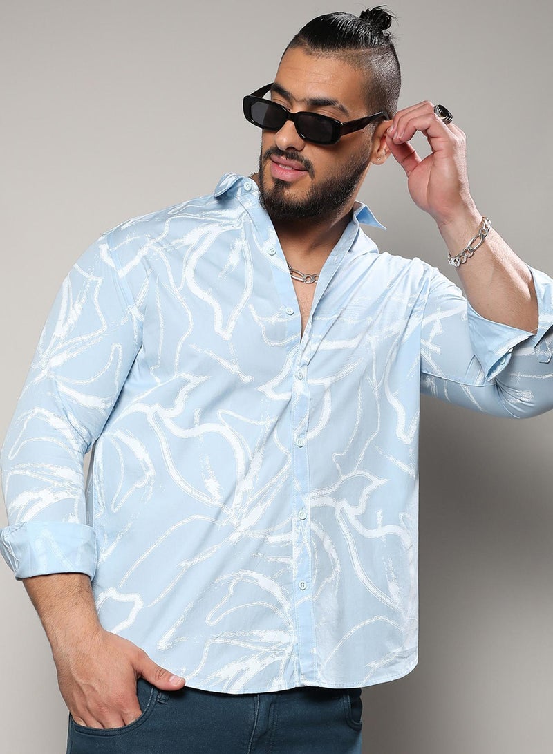 Instafab Plus Men's Light Blue Faded Strokes Shirt For Casual Wear | Spread Collar | Long Sleeve | Button Closure | Heavy Rayon Shirt Crafted With Comfort Fit For Everyday Wear - Image 2