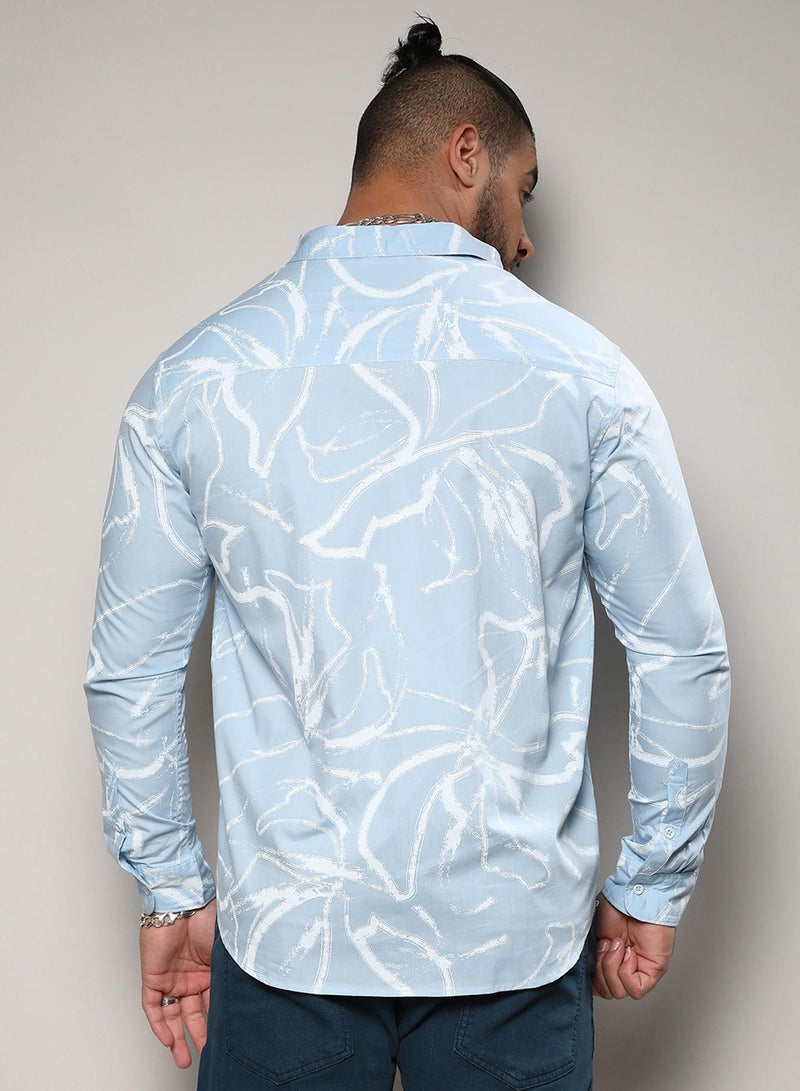 Instafab Plus Men's Light Blue Faded Strokes Shirt For Casual Wear | Spread Collar | Long Sleeve | Button Closure | Heavy Rayon Shirt Crafted With Comfort Fit For Everyday Wear - Image 5