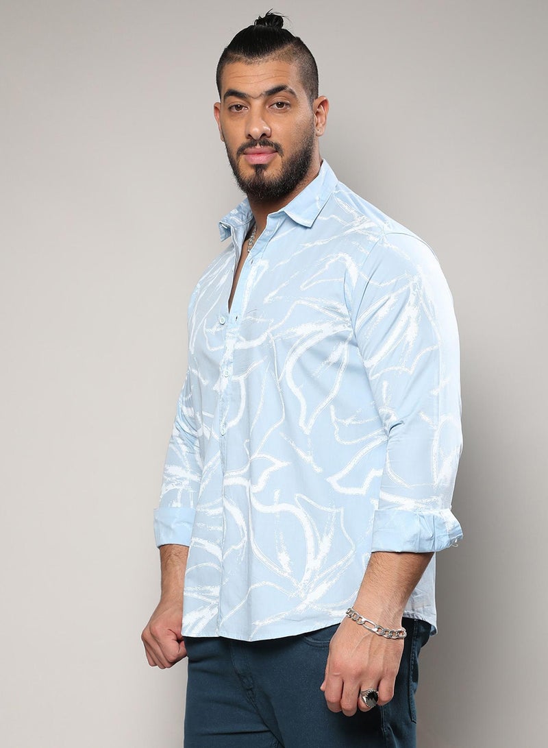 Instafab Plus Men's Light Blue Faded Strokes Shirt For Casual Wear | Spread Collar | Long Sleeve | Button Closure | Heavy Rayon Shirt Crafted With Comfort Fit For Everyday Wear - Image 3
