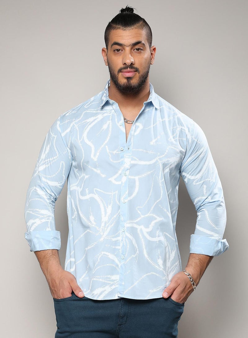 Instafab Plus Men's Light Blue Faded Strokes Shirt For Casual Wear | Spread Collar | Long Sleeve | Button Closure | Heavy Rayon Shirt Crafted With Comfort Fit For Everyday Wear - Image 1