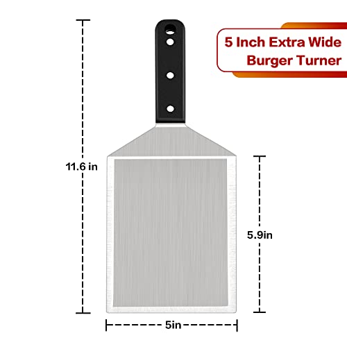 Leonyo Metal Spatula, Heavy Duty Stainless Steel Griddle Burger Spatula, Barbecue Hamburger Turner Grilling BBQ Griddle Accessories, Triple Rivets, Dishwasher Safe - Image 2