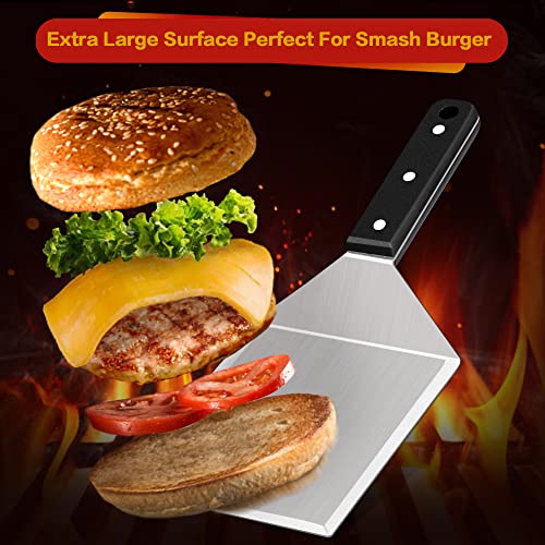 Leonyo Metal Spatula, Heavy Duty Stainless Steel Griddle Burger Spatula, Barbecue Hamburger Turner Grilling BBQ Griddle Accessories, Triple Rivets, Dishwasher Safe - Image 4