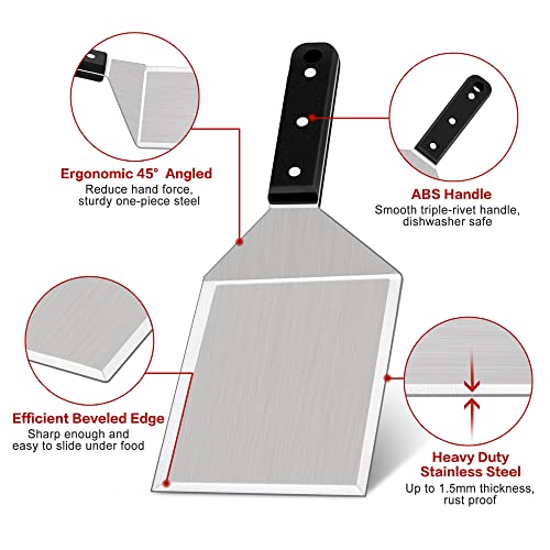 Leonyo Metal Spatula, Heavy Duty Stainless Steel Griddle Burger Spatula, Barbecue Hamburger Turner Grilling BBQ Griddle Accessories, Triple Rivets, Dishwasher Safe - Image 3
