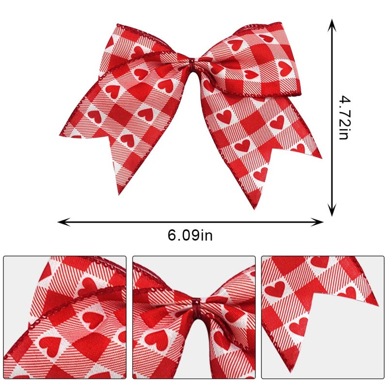 ABTOLS 10pcs Valentine's Day Bows for Wreath, Red Plaid Wreath Bows Valentine Heart Bows for Front Door, Wedding Romance Burlap Ornament Tree Topper Bows for Anniversary Indoor Outdoor Decor - Image 2