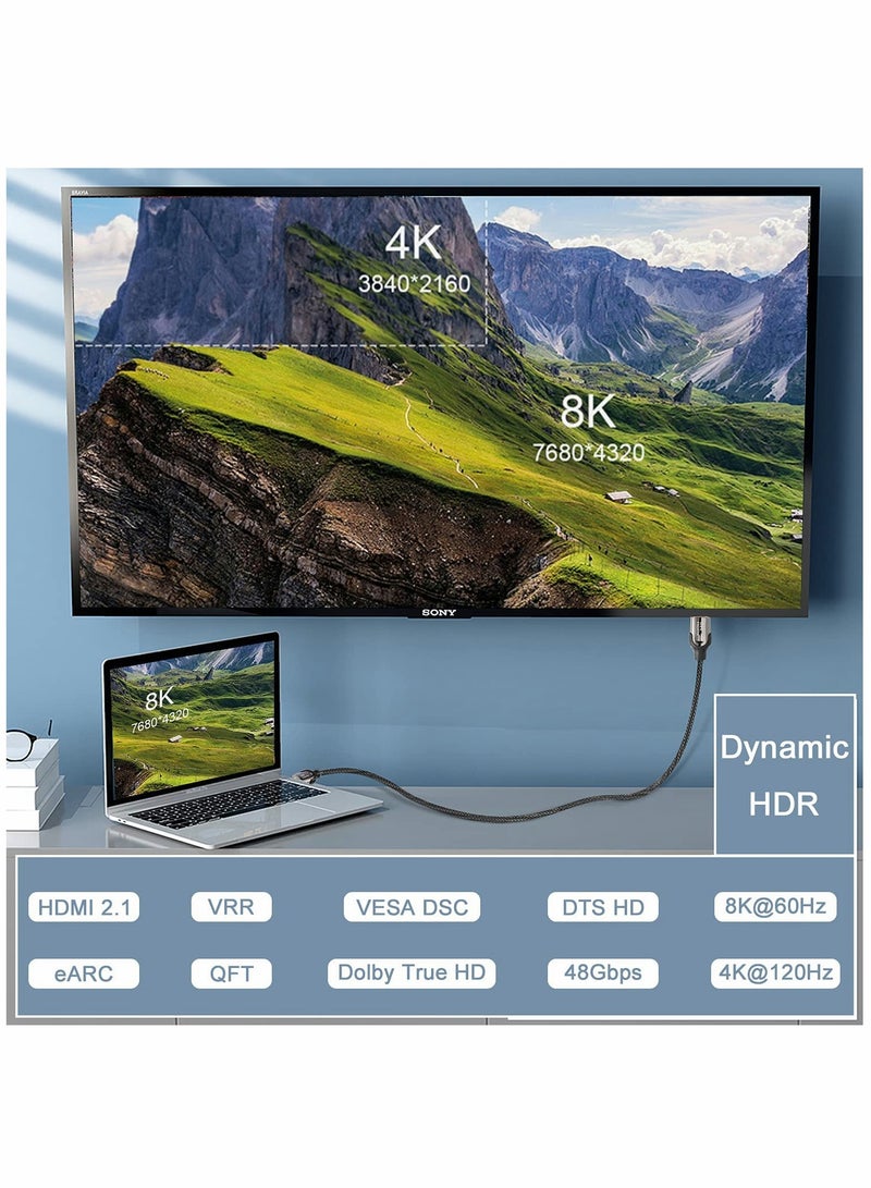 كابل HDMI 2.1 بدقة 8K، سرعة عالية تبلغ 48Gbps، يدعم دقة 8K@60Hz و4K@120Hz لتجربة ألعاب نهائية وتجربة سينما منزلية. - Image 5