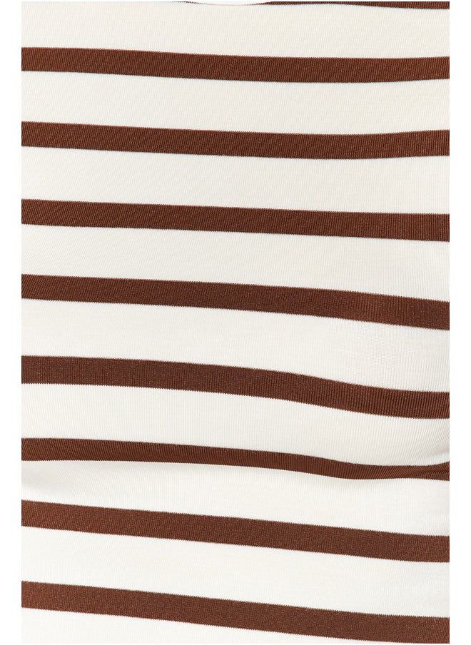 trendyol - Premium Brown Ecru Striped Viscose Crop Crew Neck Stretchy Knitted Blouse TWOSS23BZ00198 - Image 1