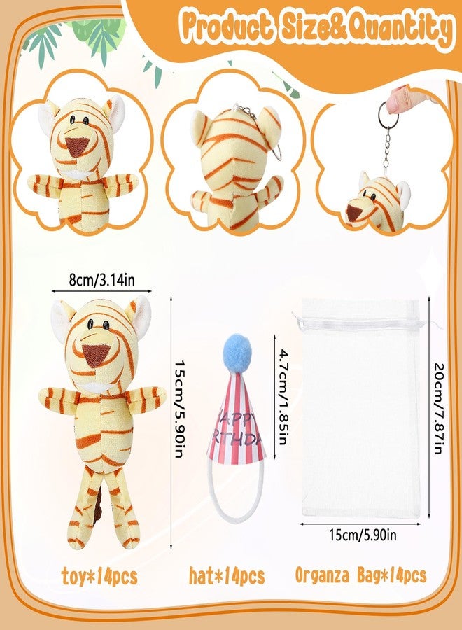 Guiqulai 14 Pcs Mini Jungle Animal Plush Toys Set, Including 14 Pcs Stuffed Safari Forest Animals with Birthday Hats, Organza Bag for Birthday Favor Theme Party - Image 2