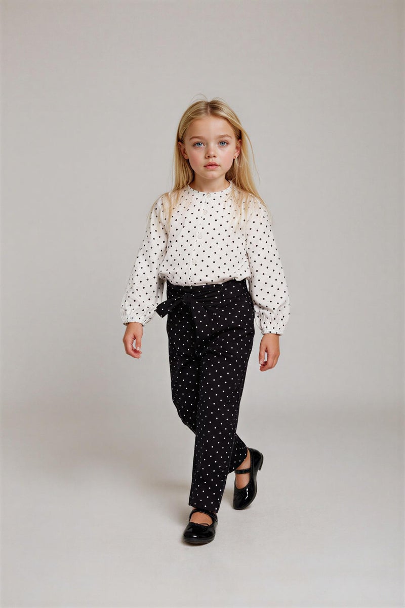 DeFacto Black BabyGirl Baby Girl Wide Leg Polka Dot Straight Leg Poplin Trousers Casual - Image 1
