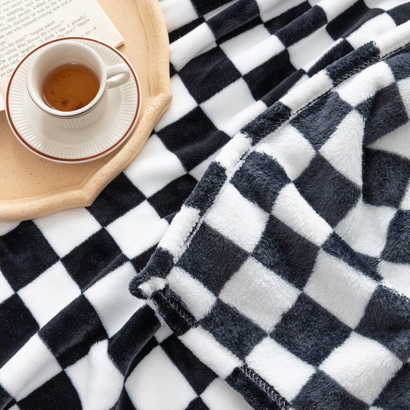 LOMAO Throw Blankets Flannel Blanket with Checkerboard Grid Pattern Soft Throw Blanket for Couch, Bed, Sofa Luxurious Warm and Cozy for All Seasons (Black, 40"x50") - Image 4
