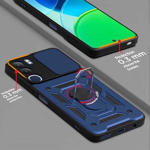 Pikkme Back Cover for Vivo Y29 5G / Vivo Y19s | Sliding Camera Shield with Ring Stand | D10 Full Camera Protection Bumper Case (Blue) - Image 4