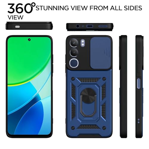 Pikkme Back Cover for Vivo Y29 5G / Vivo Y19s | Sliding Camera Shield with Ring Stand | D10 Full Camera Protection Bumper Case (Blue) - Image 5