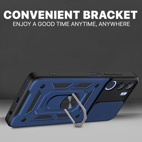 Pikkme Back Cover for Vivo Y29 5G / Vivo Y19s | Sliding Camera Shield with Ring Stand | D10 Full Camera Protection Bumper Case (Blue) - Image 3