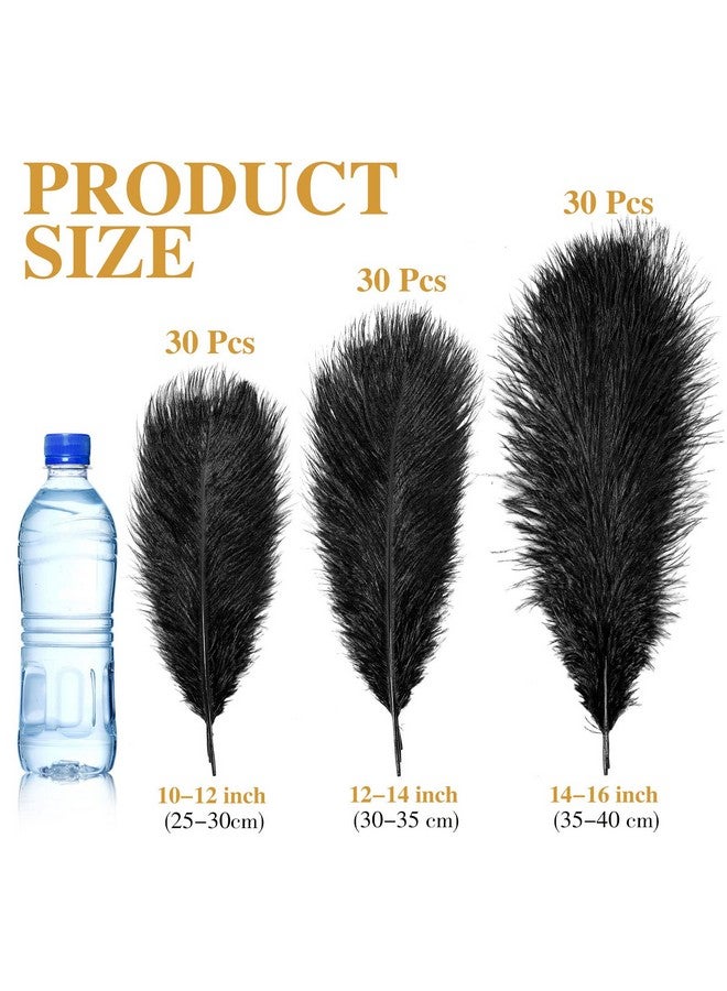 مايتيز ريش نعام طبيعي كبير من مايتي، 90 قطعة، مقاس 14-16 بوصة (35-40 سم)، 12-14 بوصة (30-35 سم)، 10-12 بوصة (25-30 سم)، ريش نعام لقطع الزينة المركزية، ريش نعام لحفلات الزفاف (أسود) - Image 2