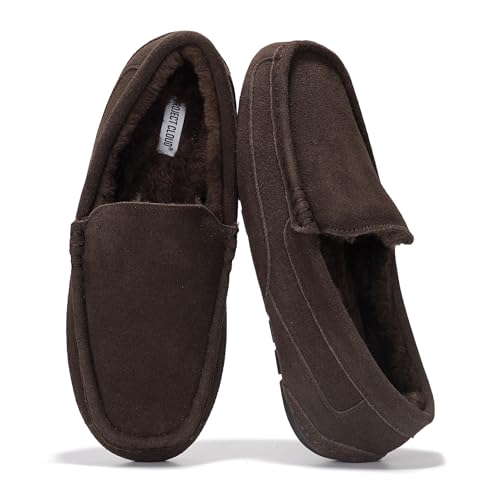 Project Cloud Mens Slippers 100% Genuine Leather with Memory Foam Insole Mens Shoes - Non-Slip and Lightweight Indoor and Outdoor Slippers for Men (Oswin, Choc, 10) - Image 1