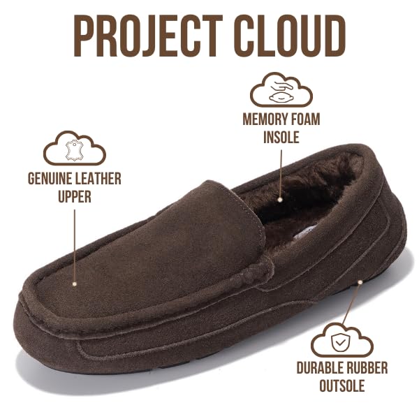 Project Cloud Mens Slippers 100% Genuine Leather with Memory Foam Insole Mens Shoes - Non-Slip and Lightweight Indoor and Outdoor Slippers for Men (Oswin, Choc, 10) - Image 3