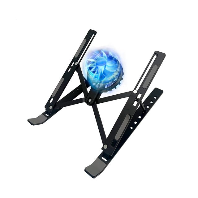 Tarkan Laptop Cooler, Portable & Foldable Aluminum Stand with Detachable Fan, Adjustable Height and Angle Notebook Holder (Black) - Image 2
