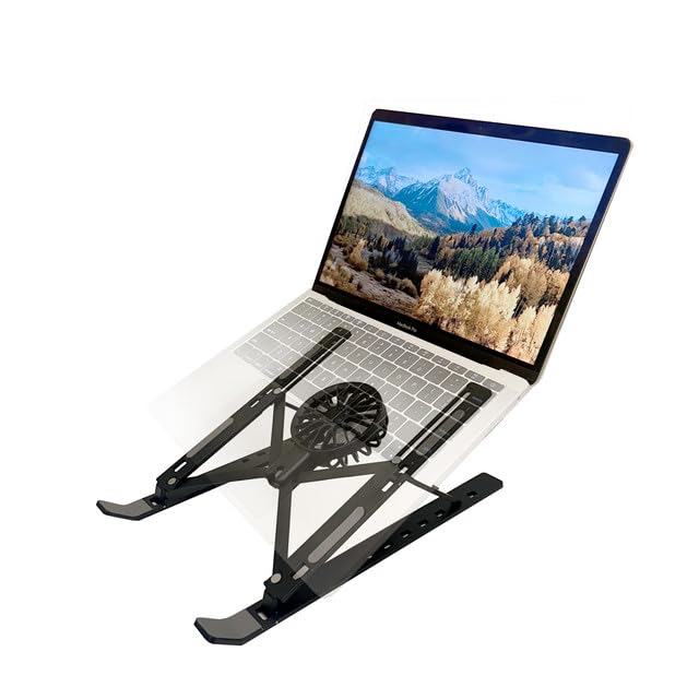 Tarkan Laptop Cooler, Portable & Foldable Aluminum Stand with Detachable Fan, Adjustable Height and Angle Notebook Holder (Black) - Image 1